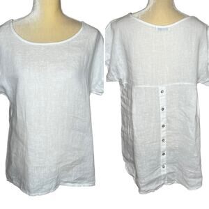 Terzo Millennio White Linen Boxy Tunic Top with Button Detail Size Small